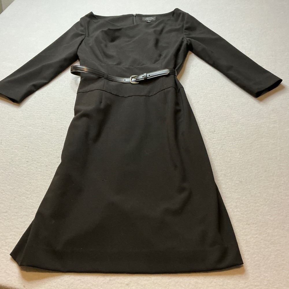 Tahari Belted Sheath Dress 3/4 Sleeve Black 8 Professional Workwear‎